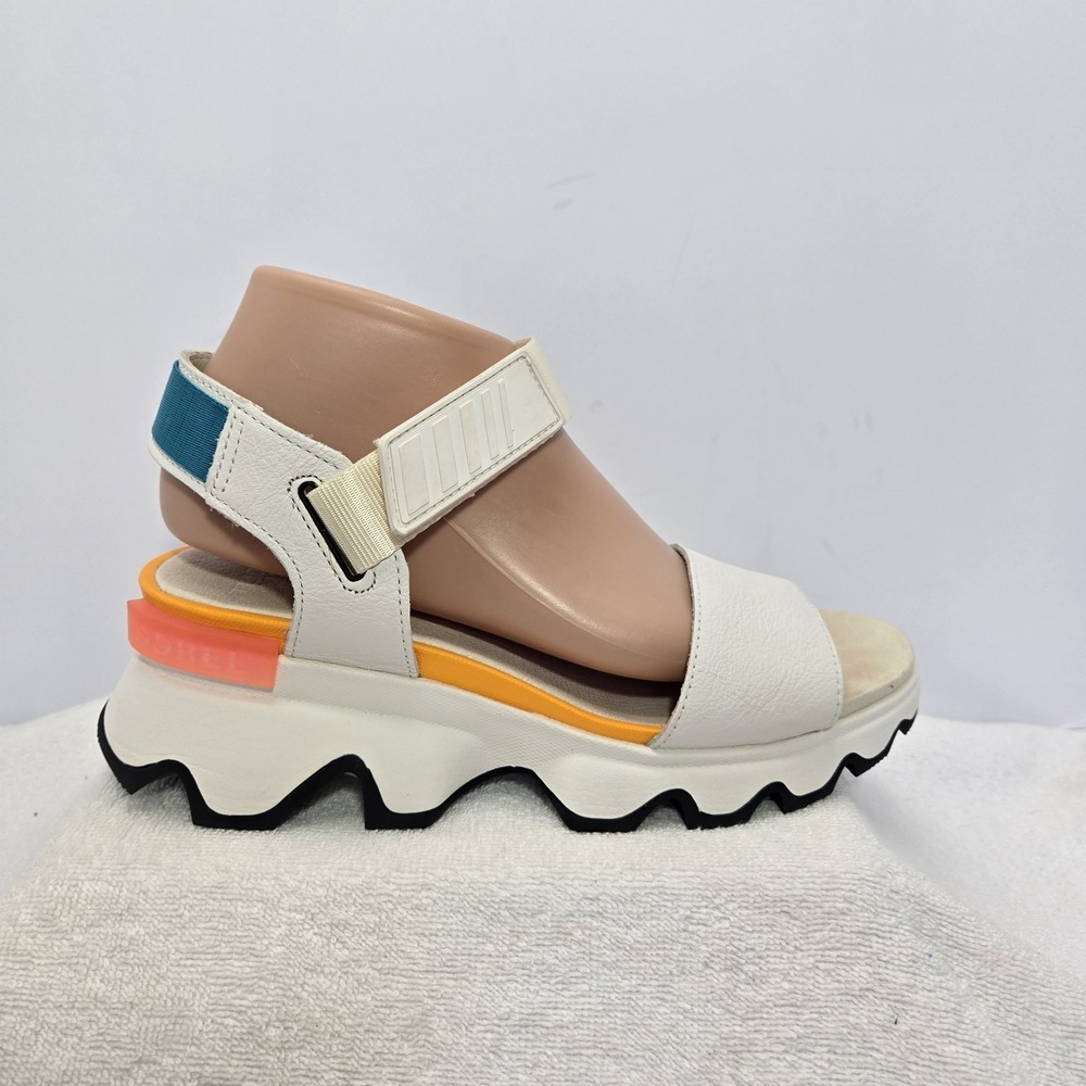 Sorel Kinetic Impact Y Strap Sandals Sea Salt Womens Size 8.5 Platform Leather - Picture 7 of 14